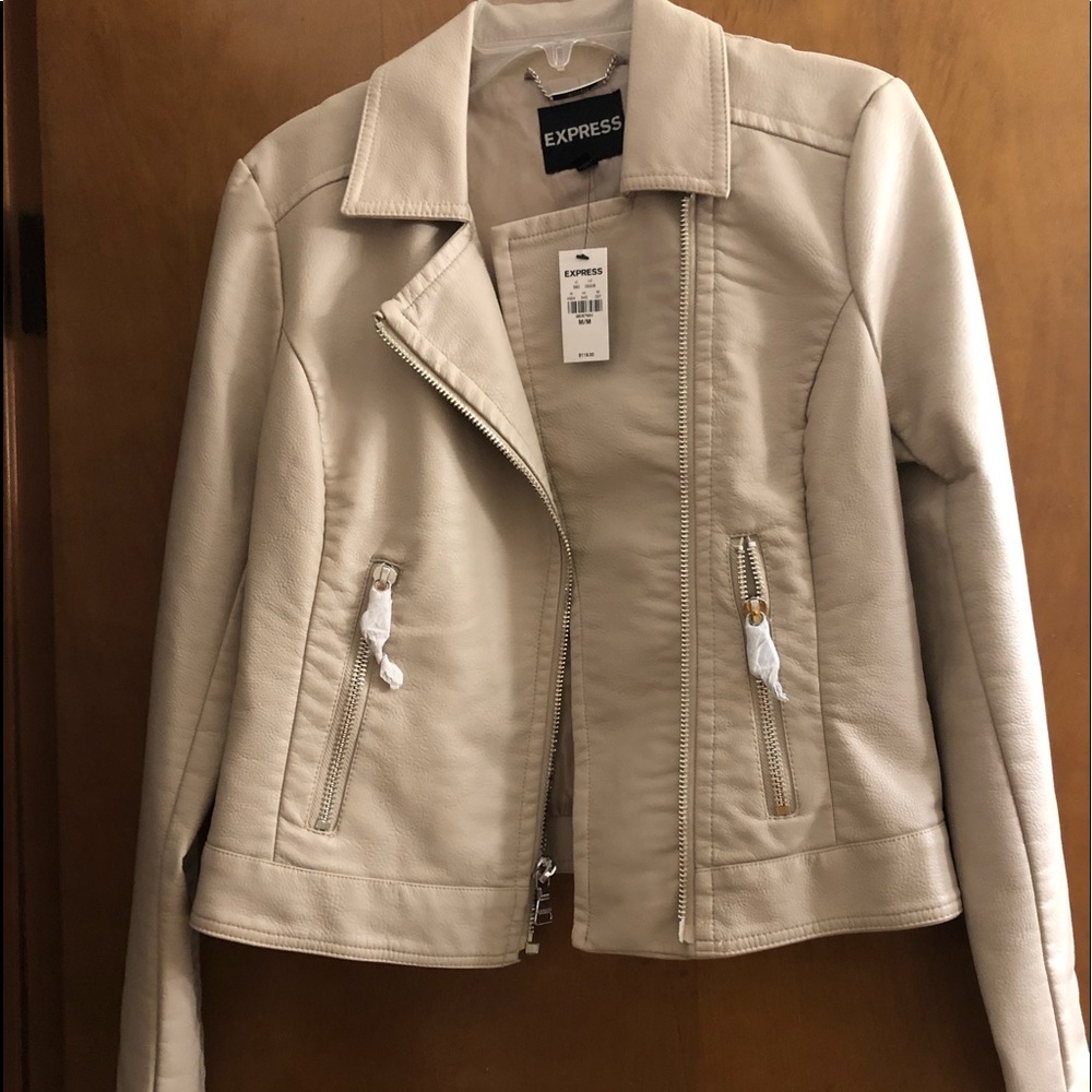 Express nude/cream faux leather jacket NWT